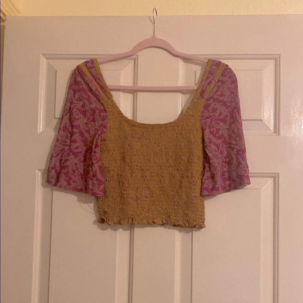 NWT Freepeople Floral Magenta and Brown Crop Top, Size XS